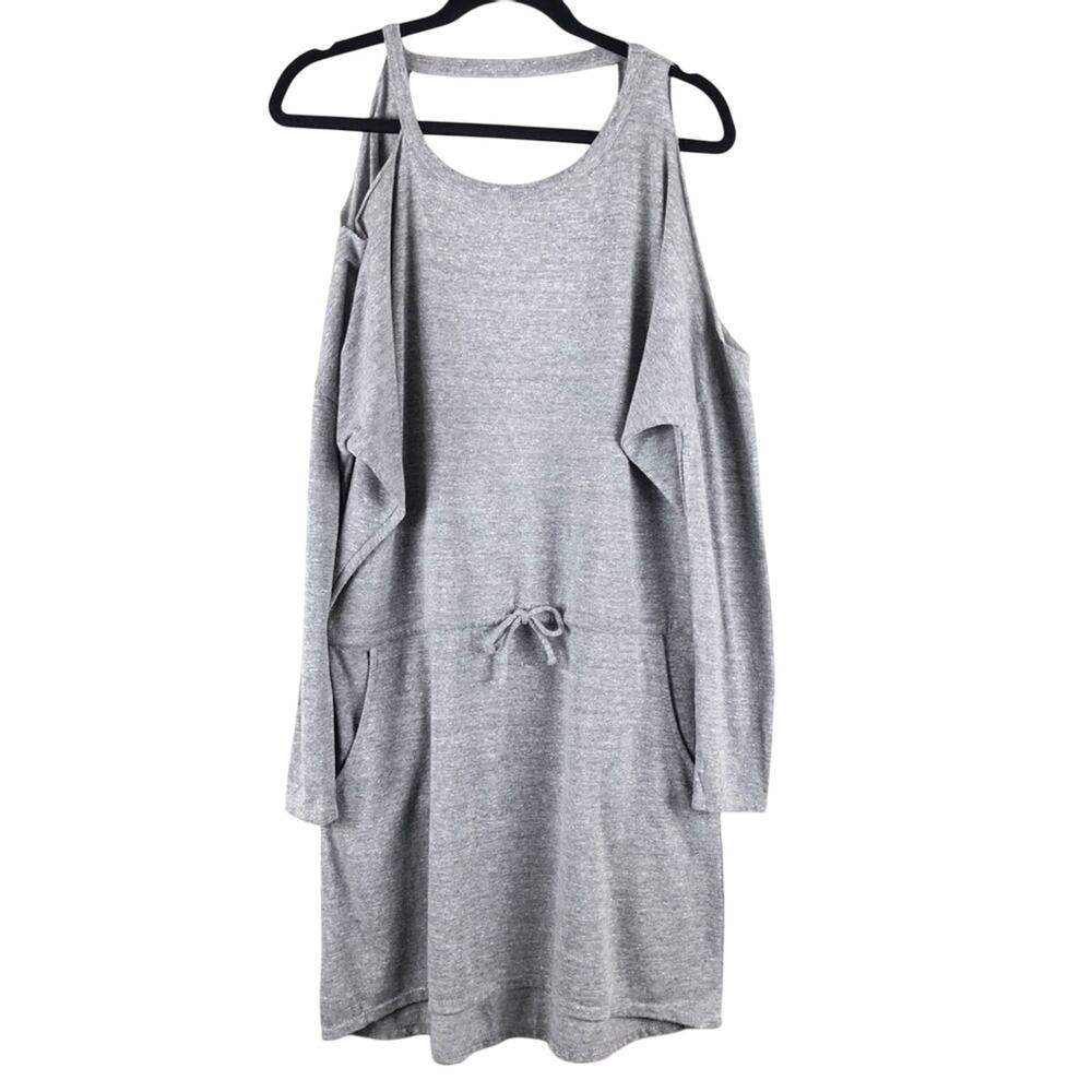 Chaser Gray Triblend Jersey Deconstructed Long Sleeve Hi-Lo Dolman Pockets Dress